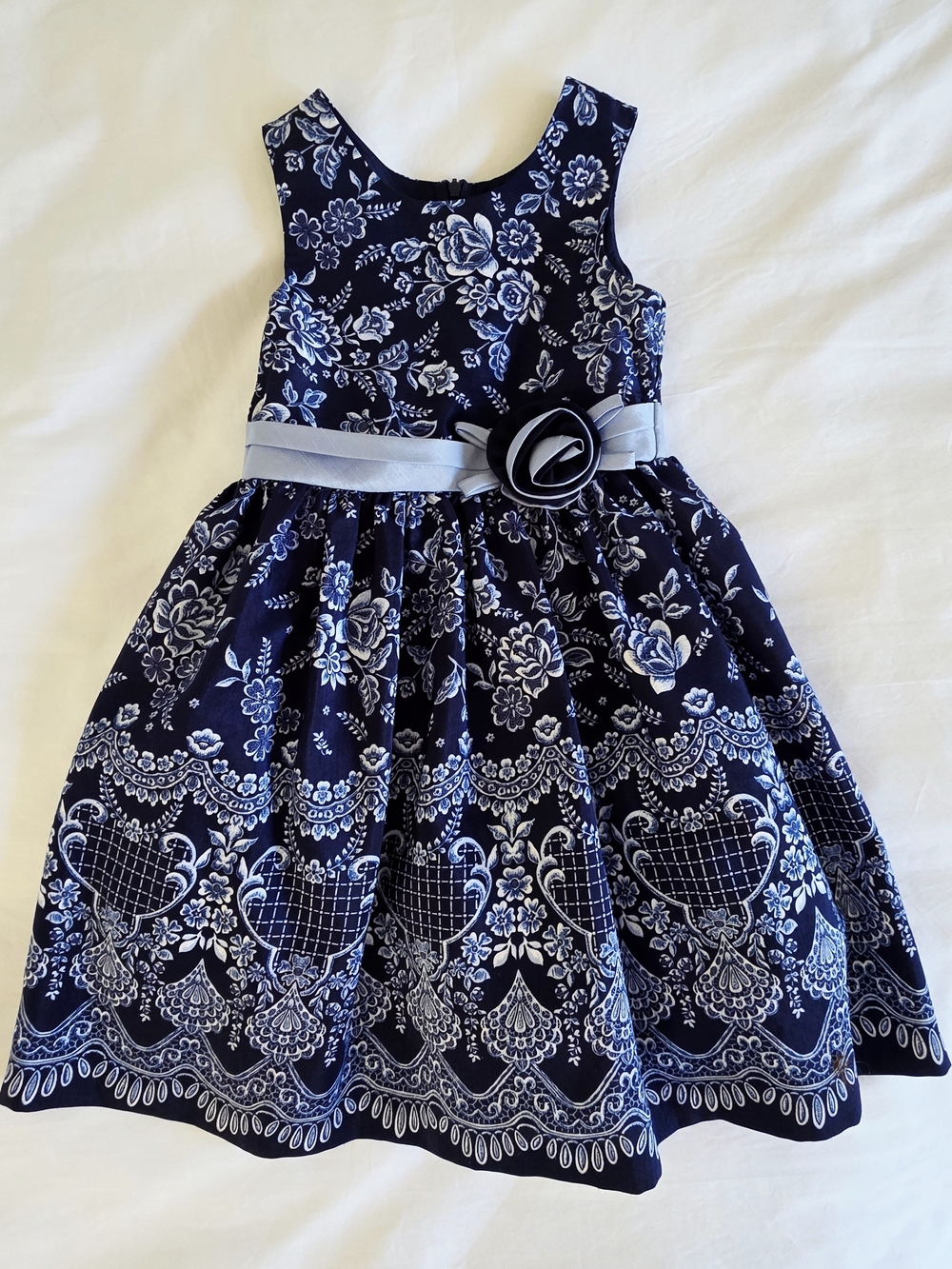 Jayne Copeland Navy Floral Toile Dress Girls 6X Whimsy Fairy Cottagecore Party